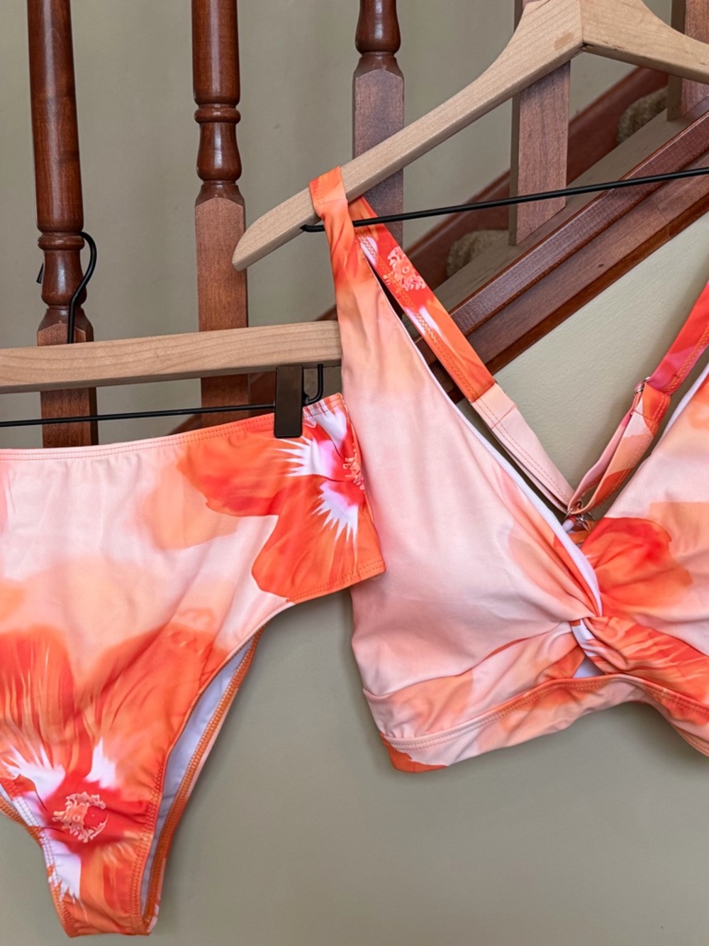 Orange Floral Twist-Front Bikini Set